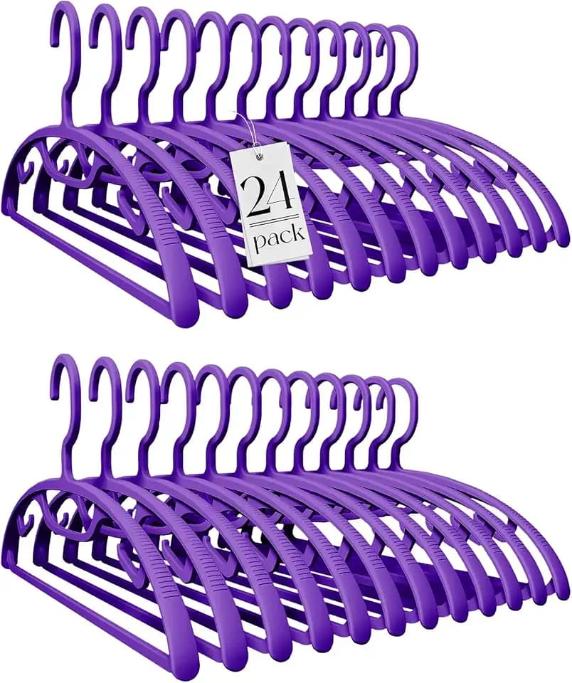 HOUSE DAY Wide Shoulder Plastic Hangers 24 Pack, Ergonomic Curved, Purple