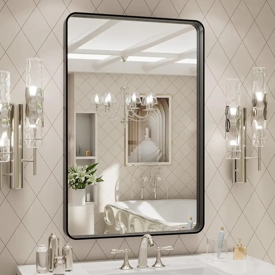 LOAAO 24X30 Inch Black Metal Framed Bathroom Mirror