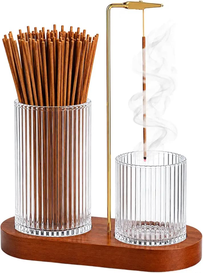 2 in 1 Incense Holder for Sticks, Vertical Ribbed Glass Incense Burner