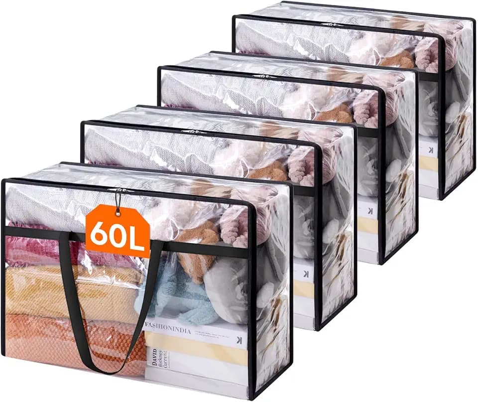Lifewit 60L Clear Clothes Storage Bags,Plastic Foldable Blanket Storage Bag