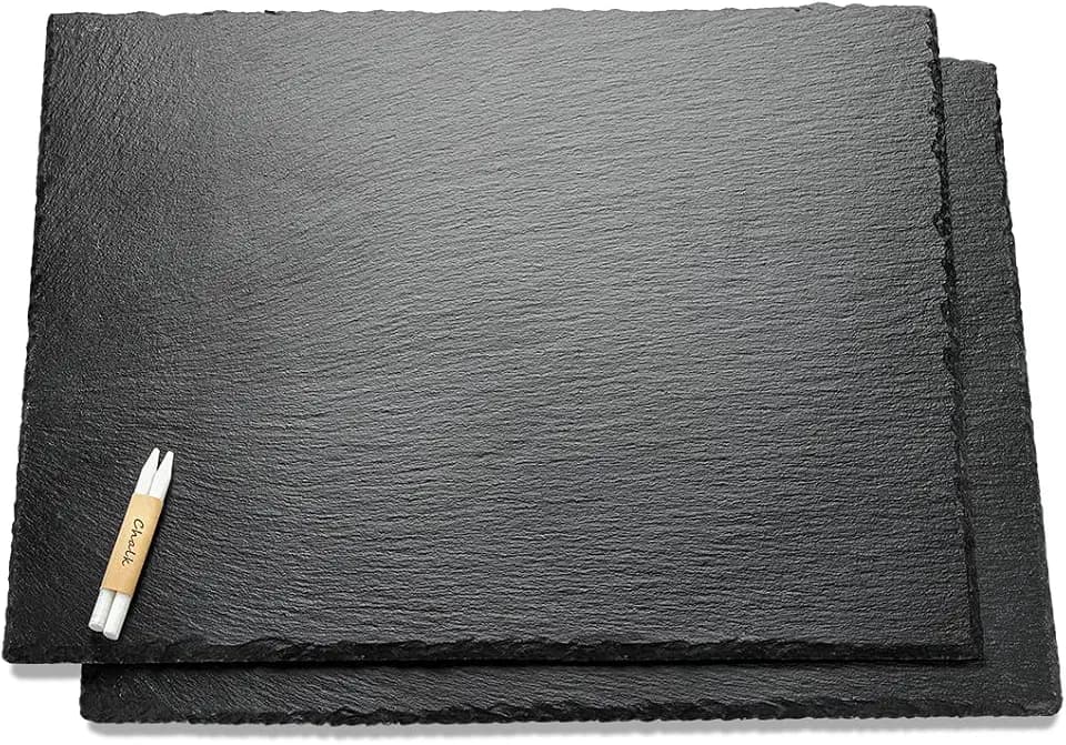 WLWNWFT 2 Pcs 16x12in Large Slate Cheese Boards Slate Board, Cheese Tray Serving Tray Serving Stone Tray Platter Pacemat with 2 Chalks Christmas
