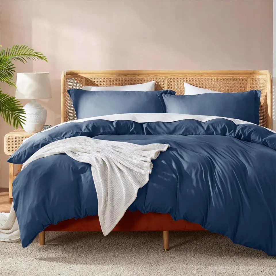 Nestl Navy Blue Duvet Cover Queen Size - Soft Double Brushed Queen Duvet Cover Set, 3 Piece, with Button Closure, 1 Duvet Cover 90x90 inches and 2 Pillow Shams