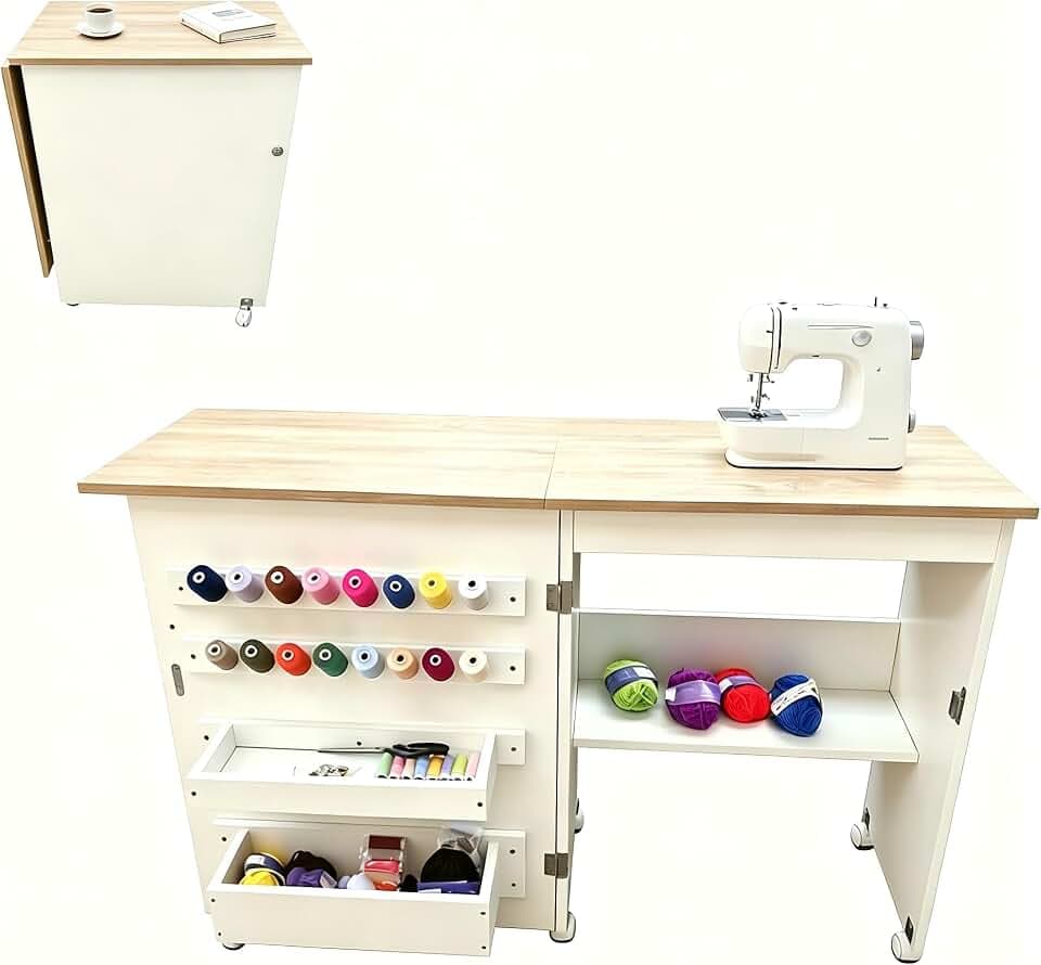 Garvee Folding Sewing Table, Sewing Machine Table with Compact Design