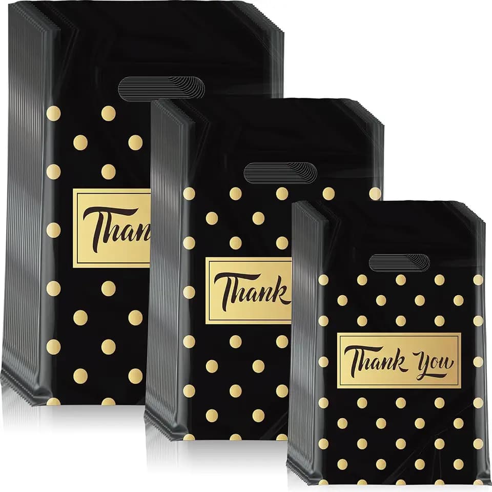 Jeyiour 300 Pcs Thank You Plastic Bags with Handles for business,Polka Dots