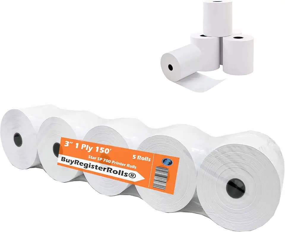 Star SP700 Kitchen Printer Paper (5 Rolls each) 3" x 150' 1-Ply Bond Receipt 05 Rolls POS Cash Register Point of Service Printer Paper Also works for M188B, TMU220