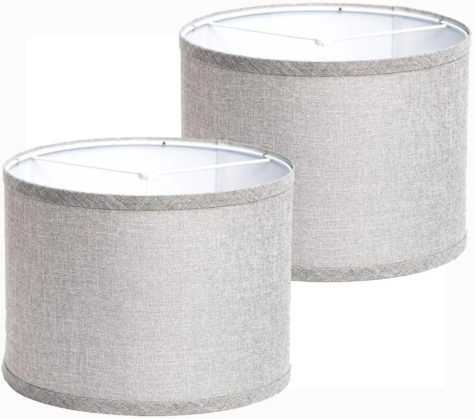 lampshades Set of 2, Drum Lamp Shades Set of 2, Lamp Shades for Table Lamps Easy Assembly Required Lamps Shades Natural Linen Fabric(Light Grey, 13"x13"x10")