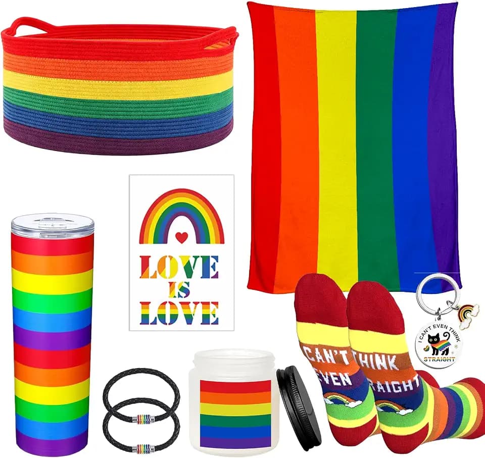 9 Pcs Pride Gifts Set LGBTQ Gay Pride Stuff Rainbow Gift