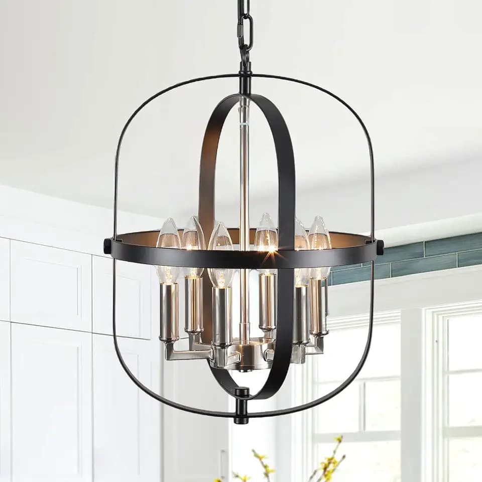 ANKYLHUA 6-Light Black and Nickel Chandelier for Dining Room Light Fixture