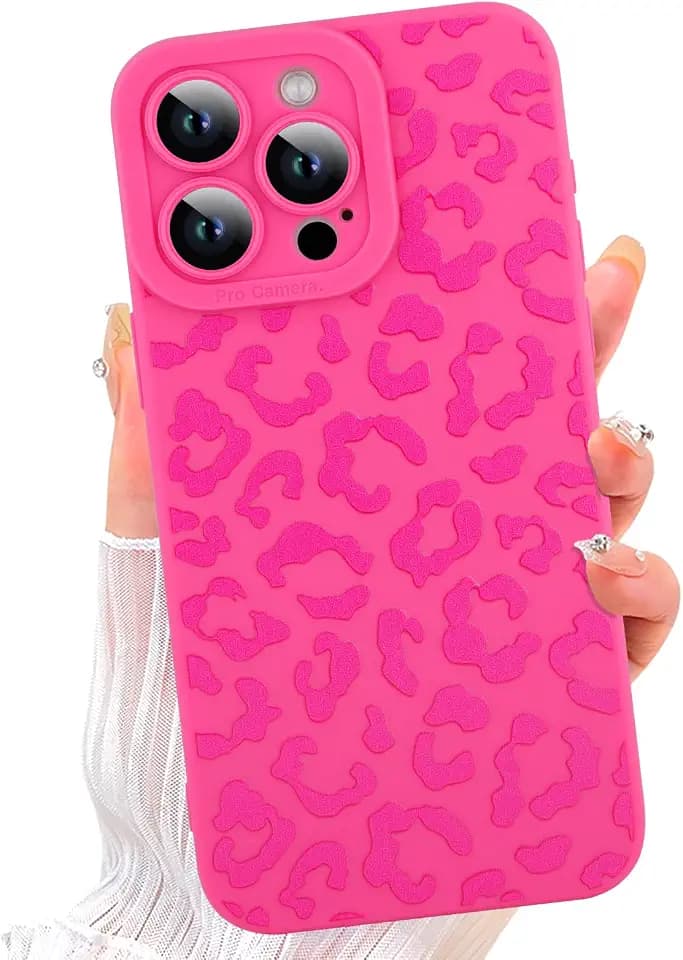 ZIYE for iPhone 15 Pro Max Case Hot Pink Leopard Pattern Phone Case
