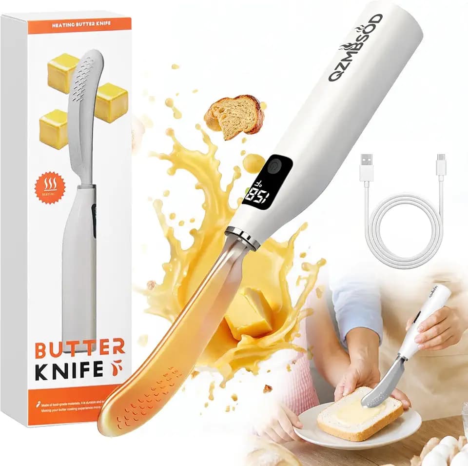 Rechargeable Heated Butter Knife with LED Display, Electric Butter Spreader for Cold Hard Butter, Fast Heating Warming Butter Knife for Slicing Cheese, Jam & Bread, IP67 Waterproof, Great Kitchen Gift