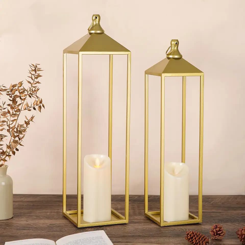 22'' 19'' Large Lanterns Decorative Outdoor Indoor, Set of 2 Gold Lantern