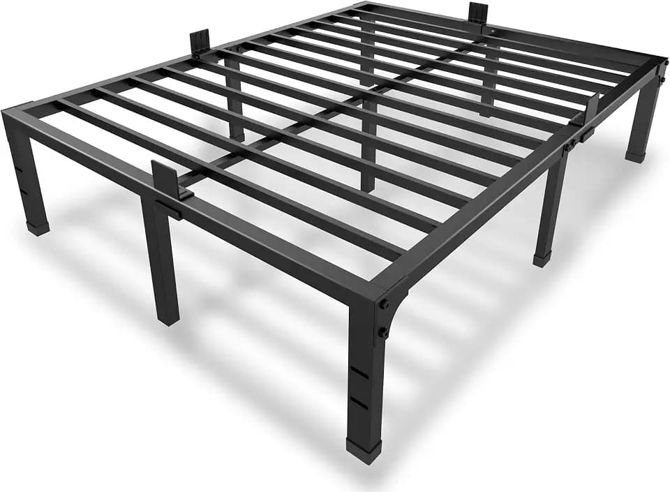 MAF 14 Inch Metal Platform Queen Bed Frame with Steel Slats Support Black