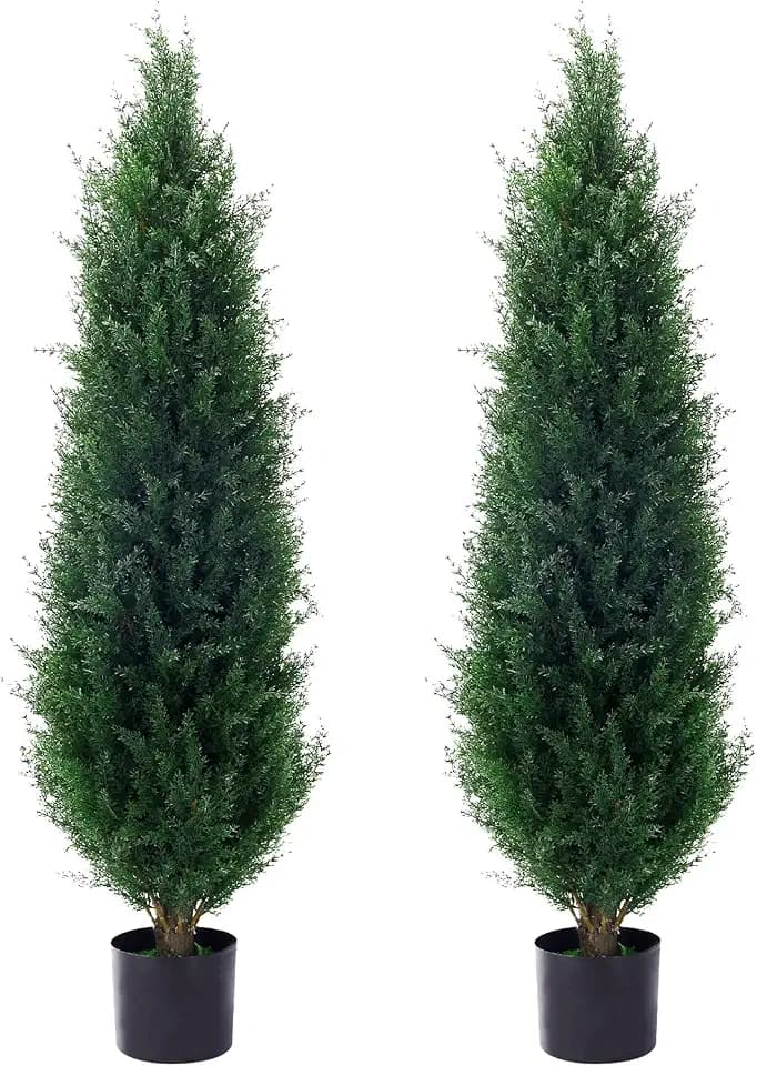 4ft(48”) Artificial Cedar Topiary Tree Potted Plants UV Resistant Leaves Outdoor Artificial Shrub Home and Office Interior Decoration Outdoor Pruned Trees Artificial Outdoor Tree