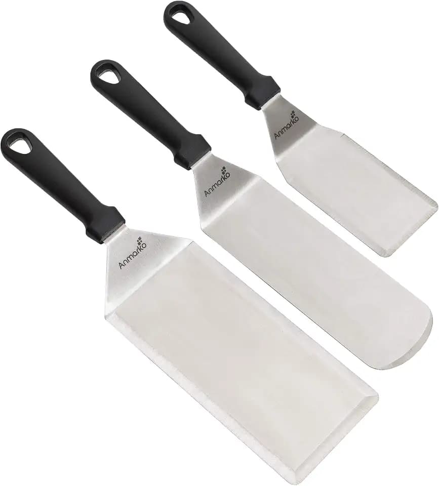 Griddle Spatula Set - Stainless Steel Metal Spatula and Griddle Scraper - Heavy Spatula Griddle Accessories Great for Cast Iron Griddle BBQ Flat Top Grill - Commercial Grade