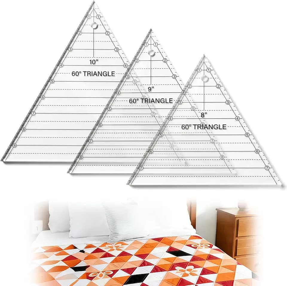 3 Pcs 60 Degree Triangle Ruler (8, 9, 10 Inch), Acrylic Quilting Templates for Sewing and Patchwork