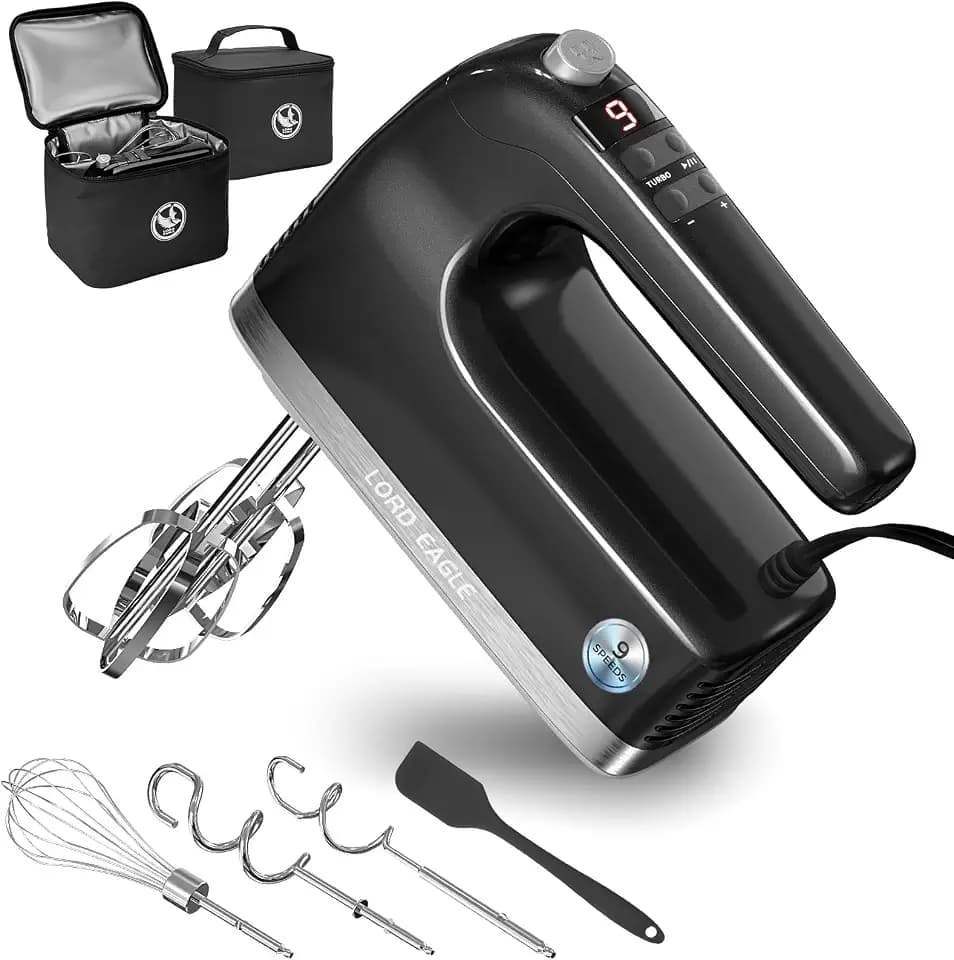 Lord Eagle 9-Speed Digital Hand Mixer Electric Handheld, 500W DC Motor