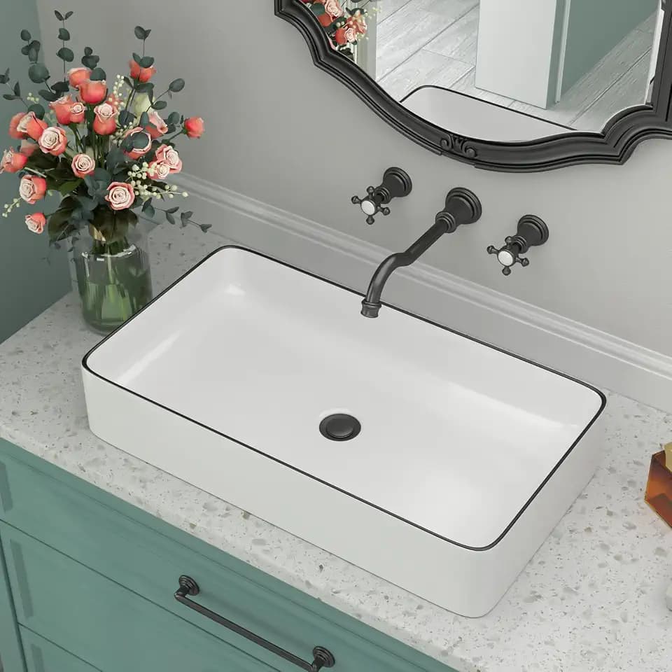 Rectangular White Ceramic Vessel Sink