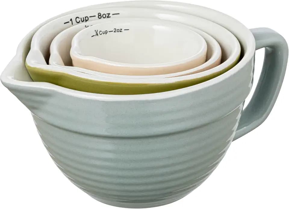 Creative Co-Op Stoneware Batter Bowl Measuring Cups, Set of 4 Sizes, Multicolor