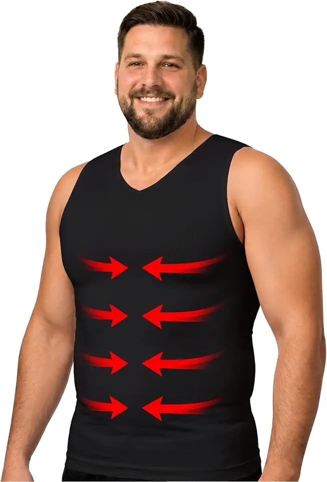 ARMSTRONG AMERICA Mens Compression Shirt Slimming Shapewear | V Neck Gynecomastia Compression Shirts for Men | Body Shaper