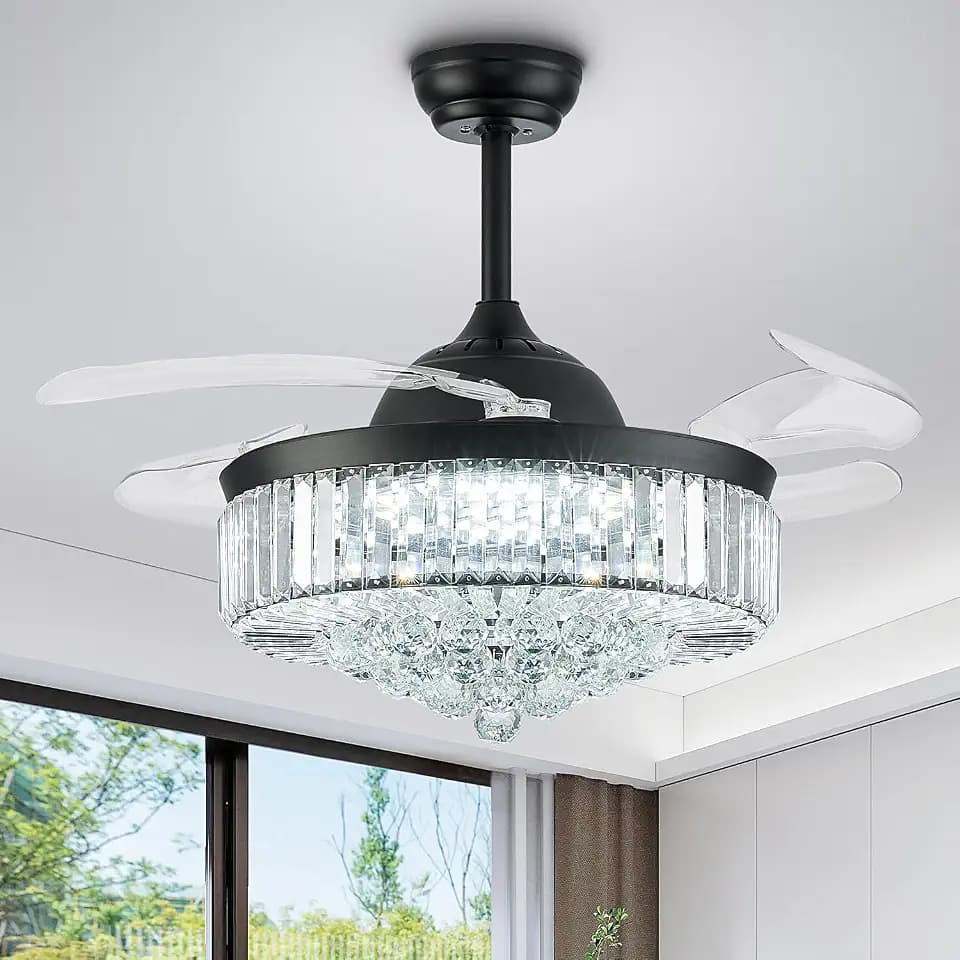 FIDGRA 42'' Fandelier Ceiling Fan with Light, Chandelier with Fan, Black