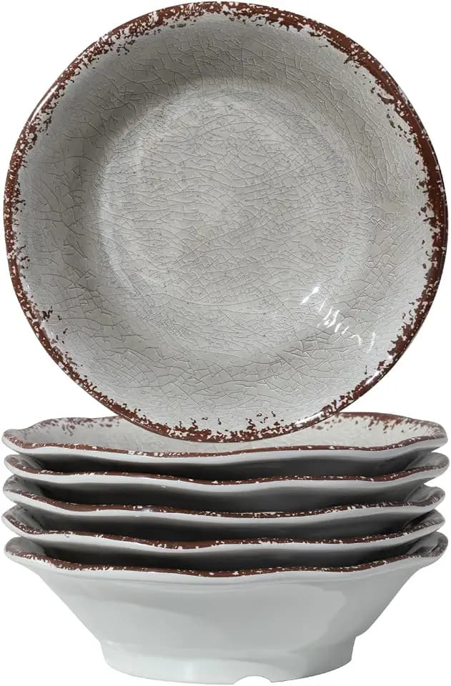 LEHAHA Melamine Salad Bowls Set, 7”x2” Round Small Pasta Bowls Set, Set of 6 Melamine All Purpose Bowl sets, Great for Everyday Use, Warm Gray