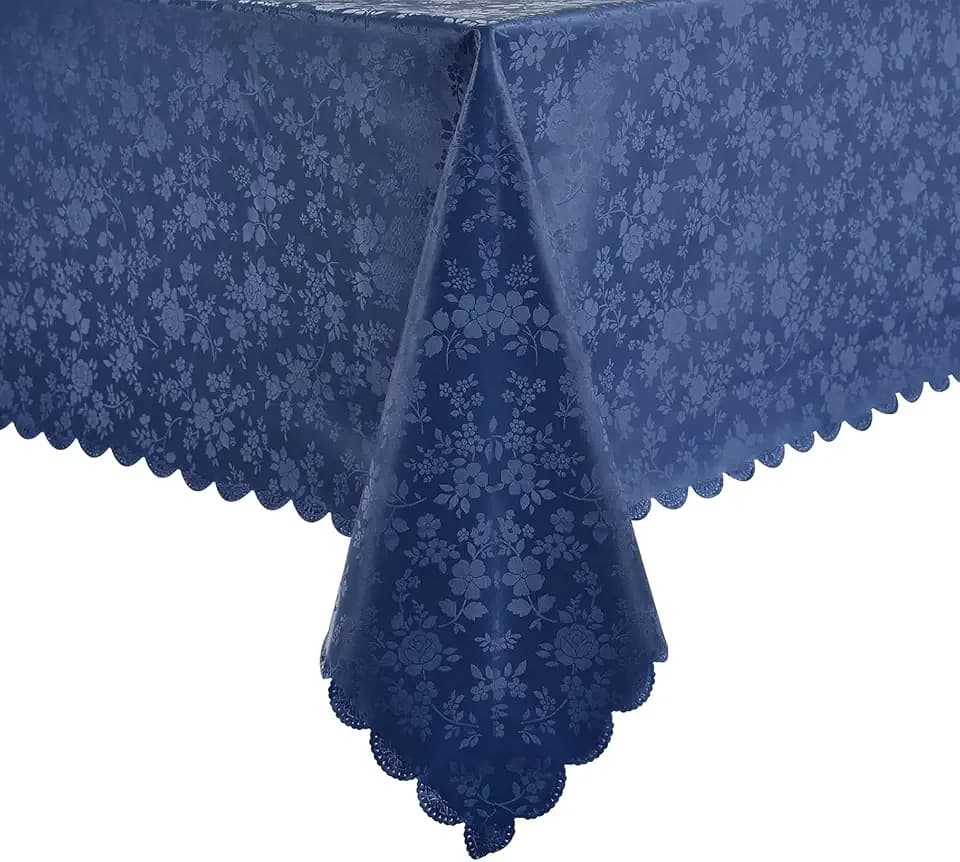 Romanstile Waterproof Vinyl Tablecloth Rectangle, 60 x 102 Inch, Rose Navy