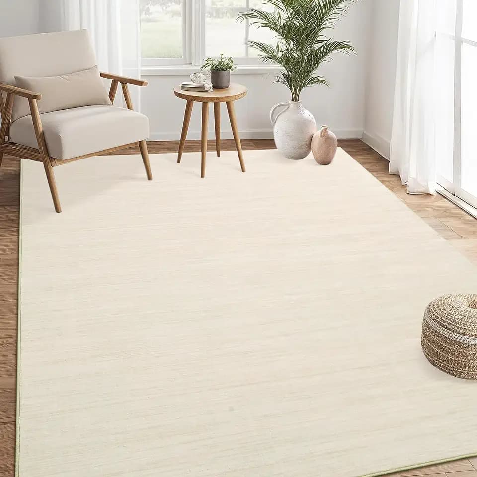 Living Room Area Rug 8x10 Modern Area Rug Solid Indoor Carpet Low Pile Stain Resistant Throw Carpet Non Slip Non Shedding for Bedroom Playroom Dining Room,Beige