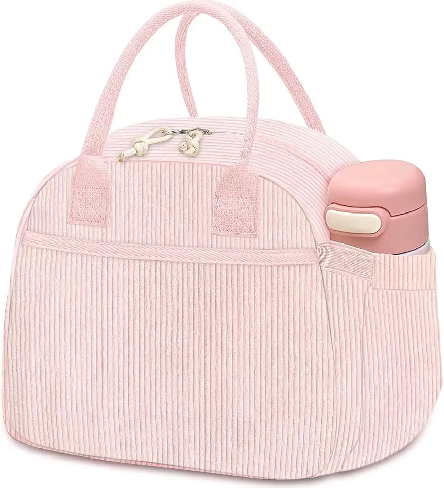 Lunch Box for Women Insulated Lunch Bag Cute Corduroy(bb pink corduroy)