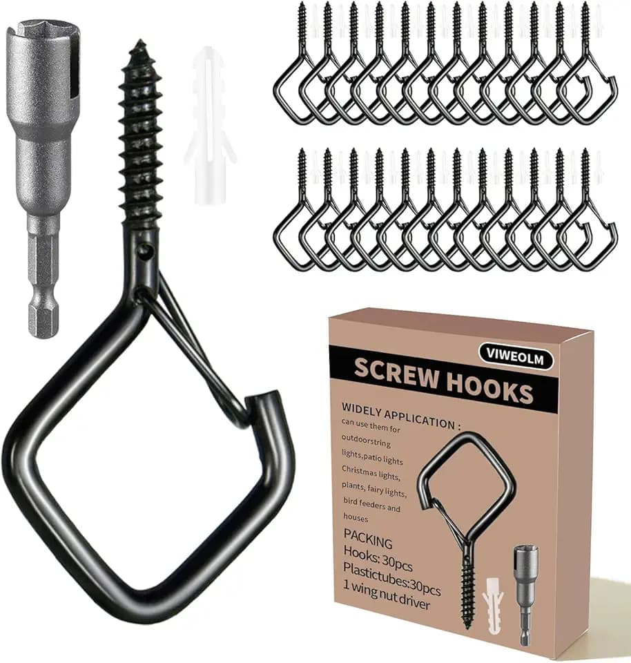 30 Pcs Ceiling Hooks for Hanging Plants, Screw in Hooks Black