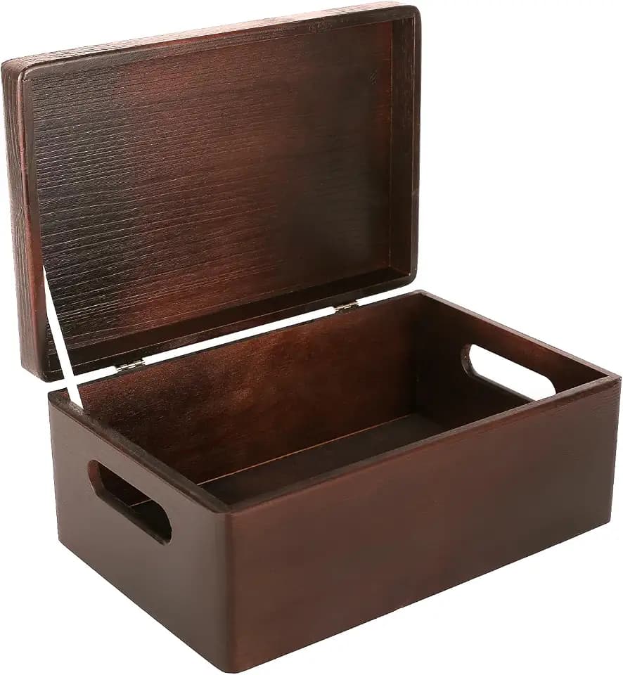 Creative Deco Large Brown Wooden Box Storage with Hinged Lid
