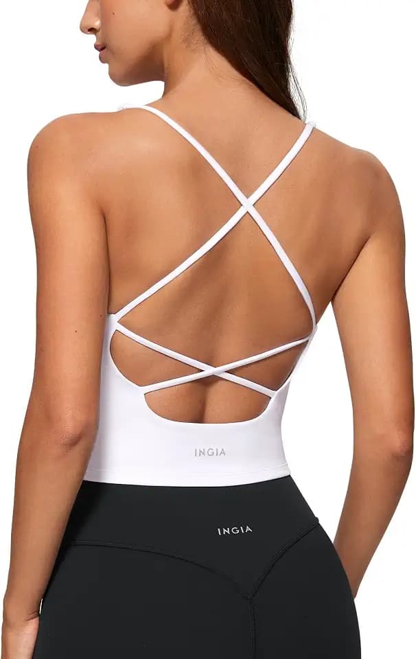 INGIA V Neck Padded Tank Tops Criss Cross Strap