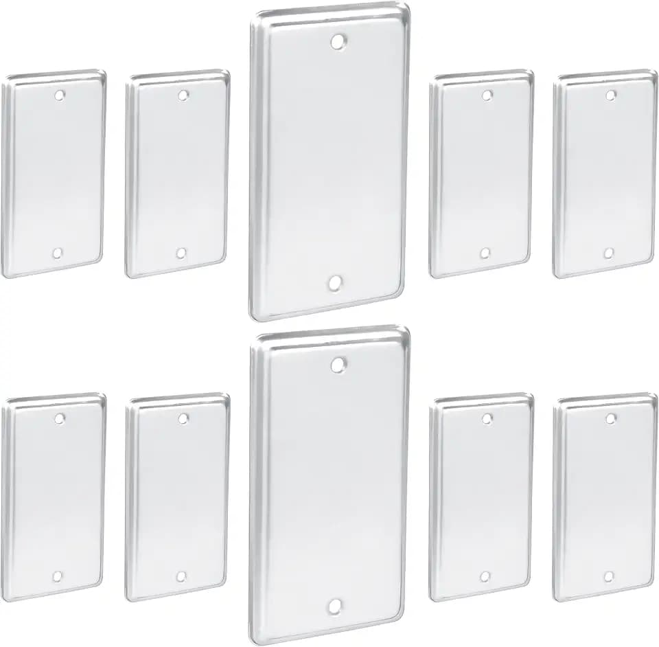 OHLECTRIC 4x2 Single-Gang Blank Outlet Covers (10-Pack) Rectangle Metal Blank Handy Box Cover Plate, Fire-Rated Steel Electrical Box Cover for Junction Boxes & Device Boxes, Durable Metal Covers