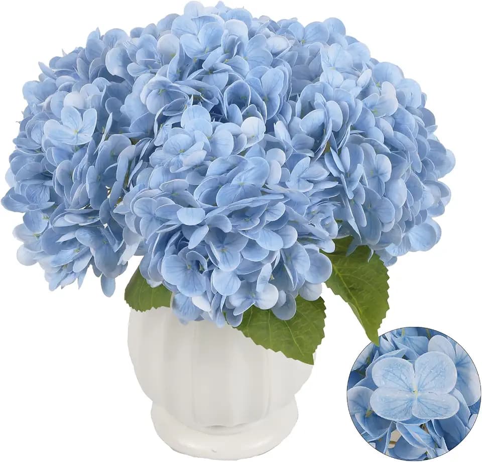 IPOPU 6PCS Real Touch Fake Hydrangea Artificial Flowers Blue Hydrangeas with Stems Latex Lifelike Faux Hydrangeas for Home Table Centerpieces Wedding Baby Shower Party Floral Arrangements (Blue)