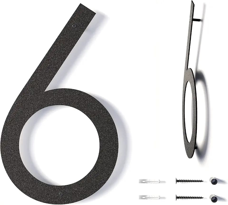 12 Inch Modern Floating House Numbers for Outside | Large Metal House Numbers for Outdoors | Black Coated Rust-Proof Home Address Numbers/Plaques | Metal Numbers