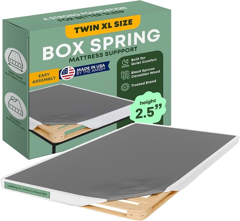 Greaton, 2.5” Twin XL Box Spring for Twin XL Size Bed – Amish-Made in the USA – Solid Wood Mattress Foundation with Stable & Quiet Support – Flat-Packed & Easy Assembly – White