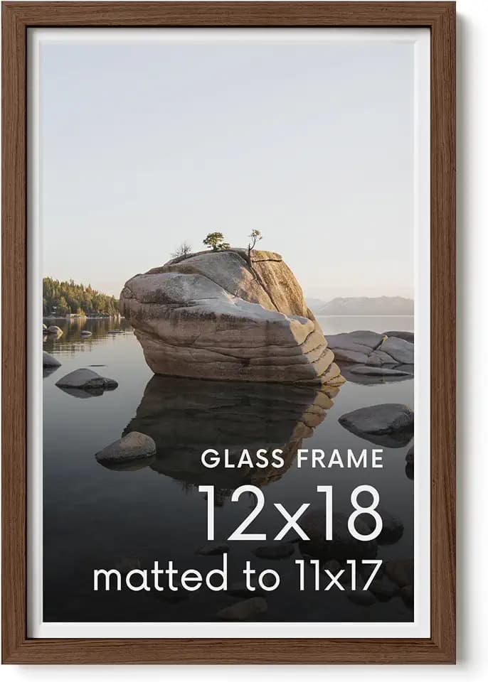 Haus and Hues 12x18 Picture Frame with Real Glass & Walnut American Oak Matted to 11x17 - Oak 12x18 Poster Frame - Includes Vertical & Horizontal Hang - Ideal for Home, Room, Office (12x18 in, Walnut)