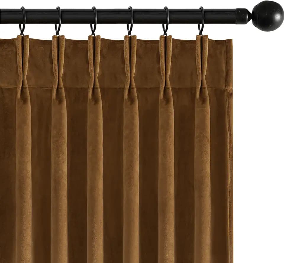MIULEE Velvet Pinch Pleated Blackout Gold Brown Curtains 40x108 Inches
