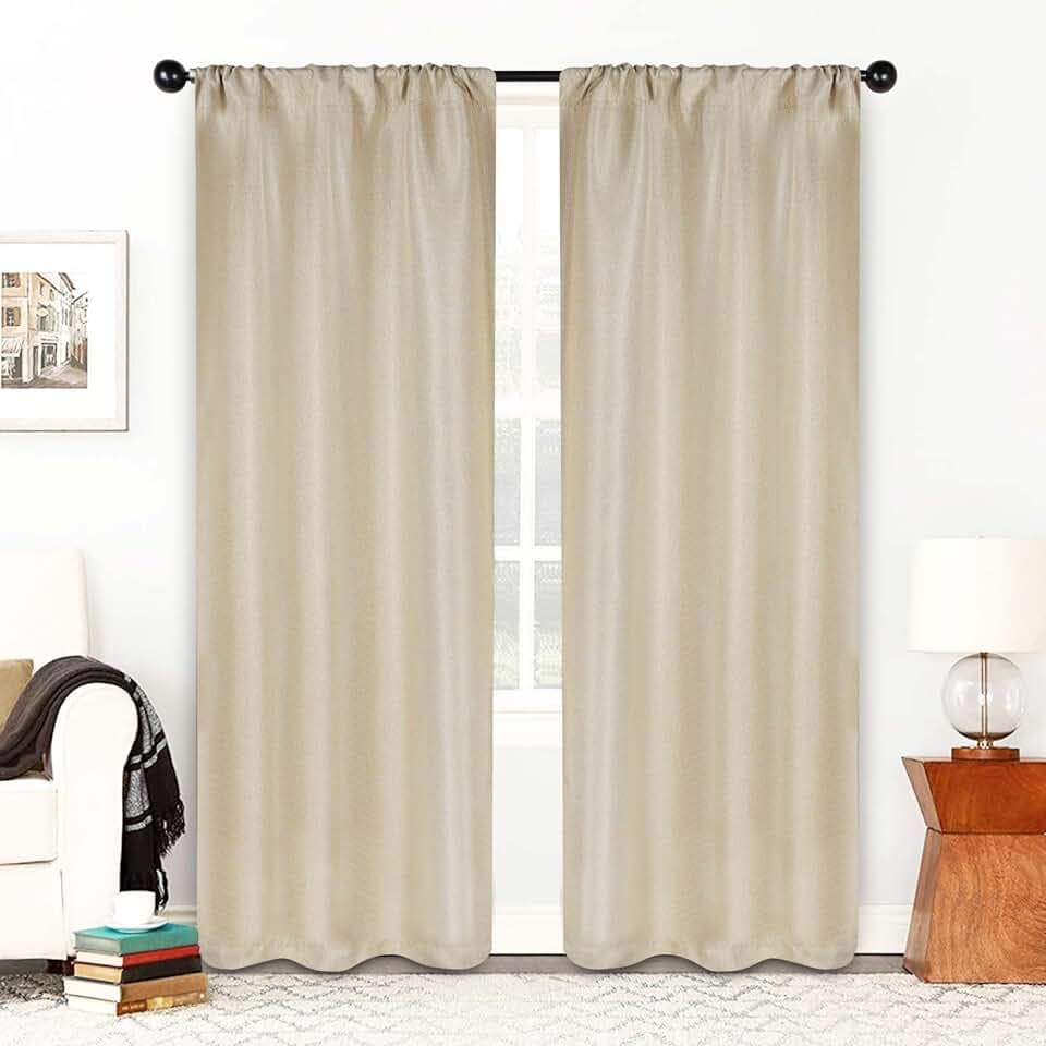 SUPERIOR Jaxon Semi Blackout Curtains - Modern Textured - 26" x 84" - Rod Pocket Header - Sun Blocking & Room Darkening Drapes for Bedroom, Living Room - Set of 2 Panels - Beige
