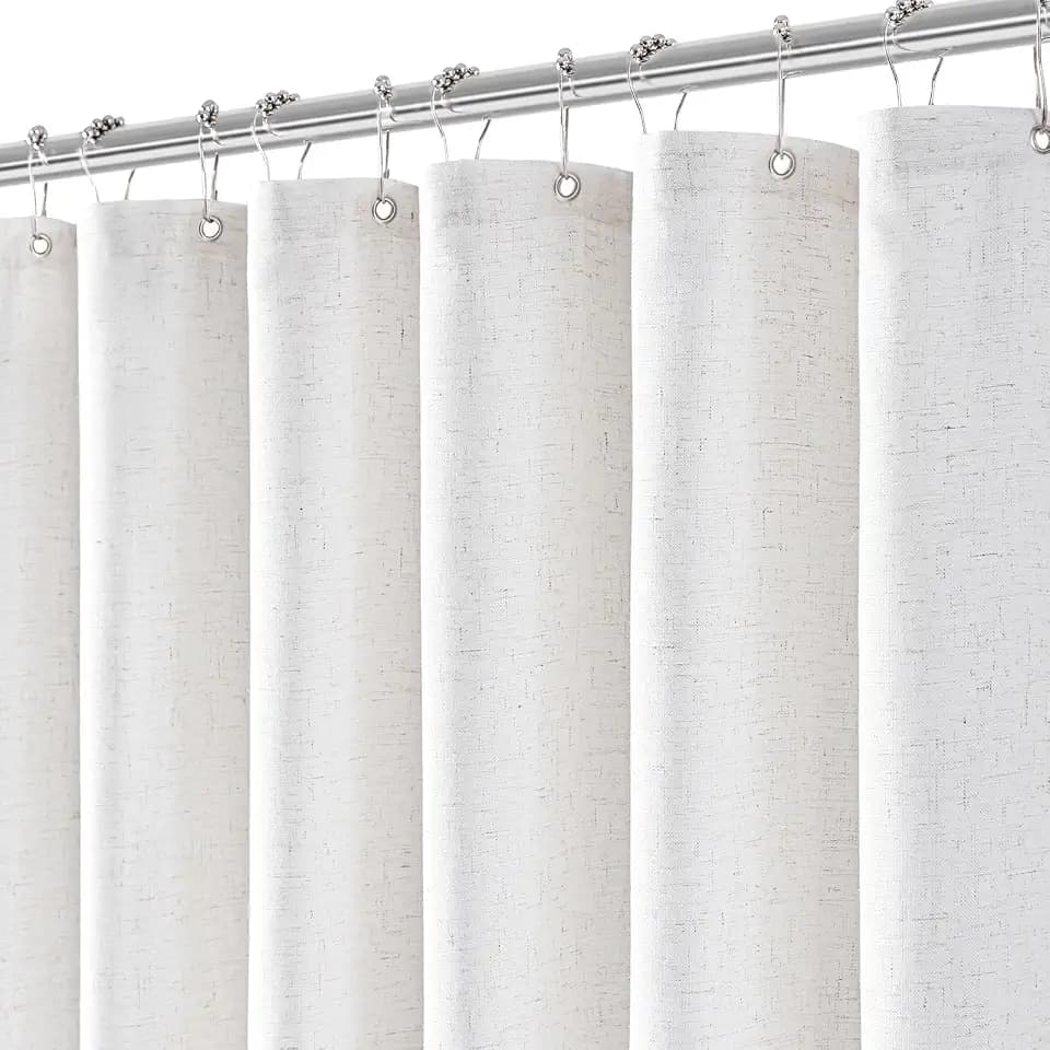 White Linen Shower Curtains 86 Inches Long for Patio Sliding Glass Door Cream Ivory 54 Inch Wide Bath Curtain with Hooks Rings Neutral Natural Semi Sheer 54x86 Curtain for Bathroom
