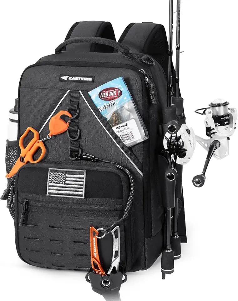 KastKing KastMate Fishing Backpack With 2 Rod Holders, Black