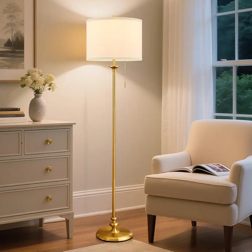Luvkczc 60" Gold Floor Lamp, Floor Lamps for Living Room with Fabric Shade