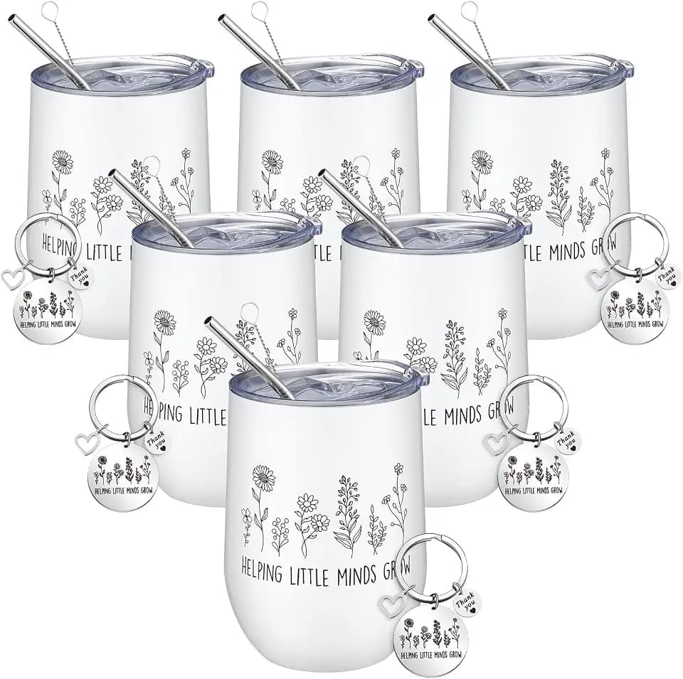 Tioncy 6 Set Teacher Gifts 12 oz Wine Tumbler with Lids Straws,Stylish