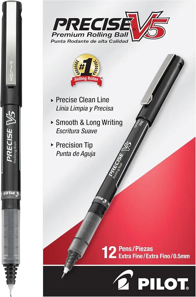 PILOT Precise V5 Rollerball Pens, Extra Fine Point 0.5mm, Black, 12-Pack