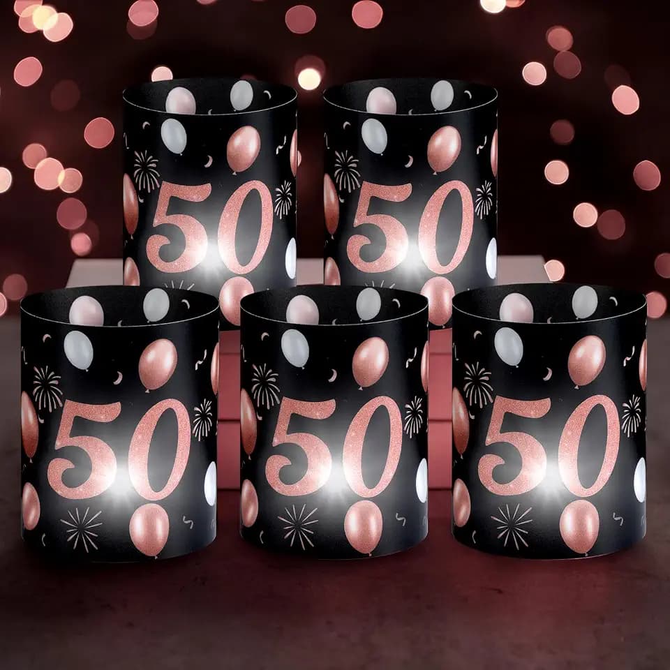 10 Sets 50th Happy Birthday Centerpieces for Table Black Rose Gold