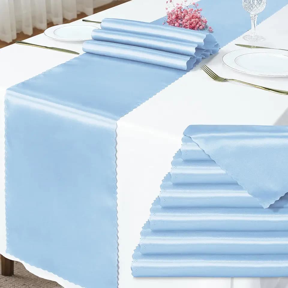 Baby Blue Satin Table Runner 12 x 72 Inch, 6 Pack