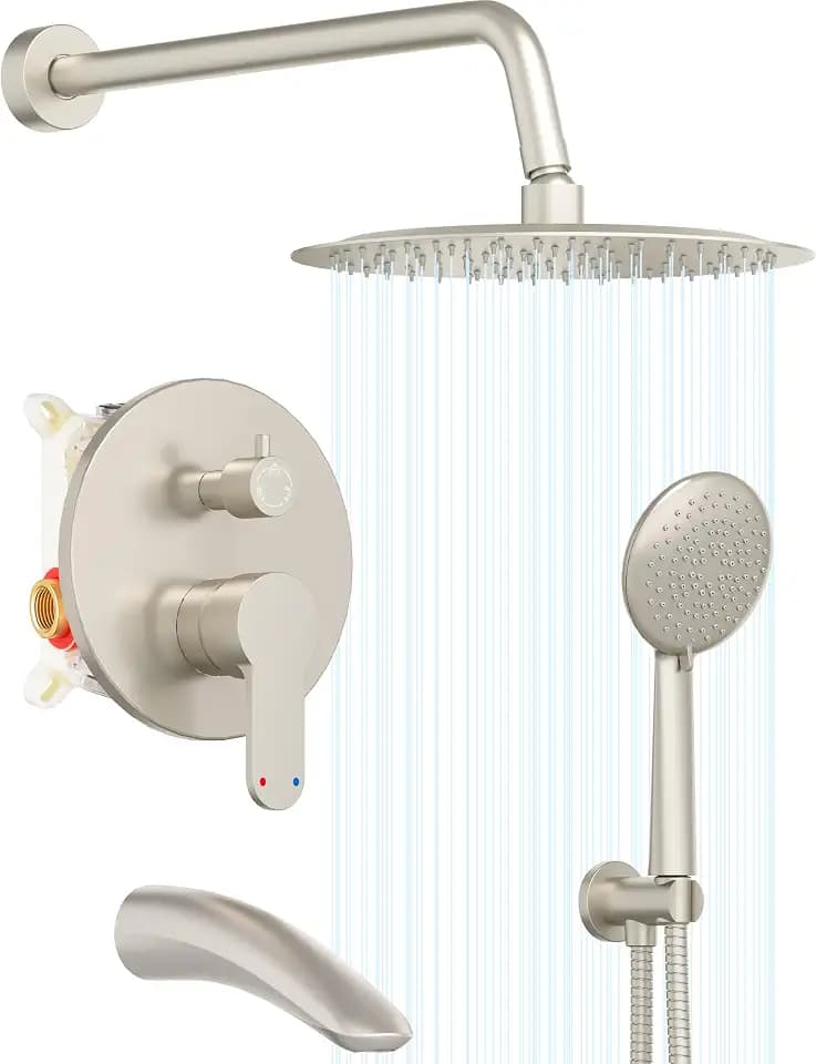 Gabrylly Shower System with Tub Spout,10" Shower Faucet Set,Brushed Nickel