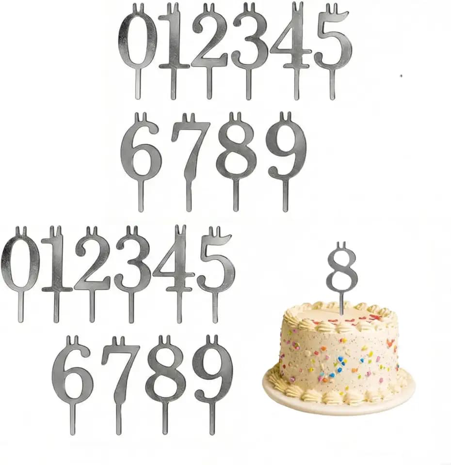 Reusable Number Birthday Candle Holder Set, 2 Sets Digital Birthday Cake Candle Holders Set, Silver Metal Number Candle Holder, Adjustable Candles Stand Decorations for Parties Wedding Anniversary