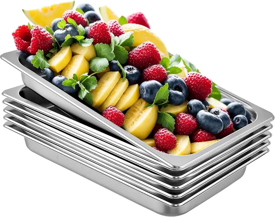 VEVOR 6 Pack Full Size Stainless Steel Hotel Pans, 2.5 inch Deep Steam Table Pans, 0.8mm Thick Anti-Jam Commercial Food Pans for Steam Tables, Restaurants,Catering Food Storage Metal Pan