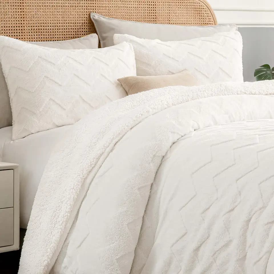 BEDELITE Fluffy Sherpa Queen Comforter Set,Beige