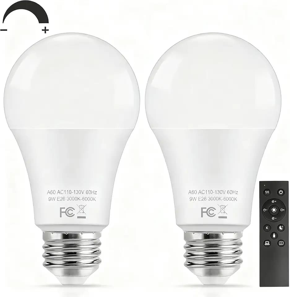 Remote Control Light Bulbs, A19 LED Bulb, 9W LED Bulb (60W Equivalent), 810LM, 3000K-6000K Dimmable 10%-100%, E26 Base, Light Bulb with Timer for Living Room, Bedroom, 2-Pack